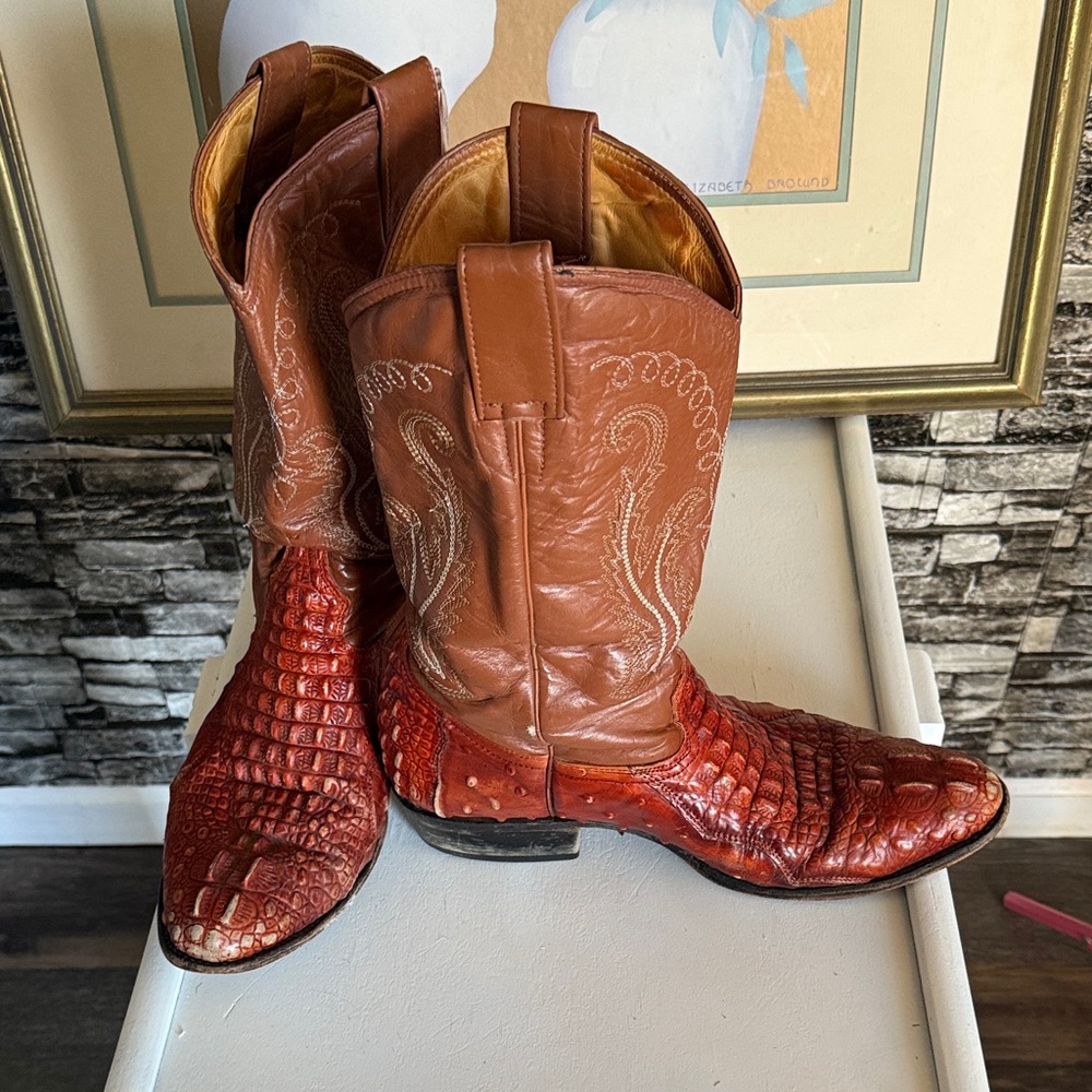 Roger Crocodile two tone brown Pointed Western Boots - Picture 6 of 7